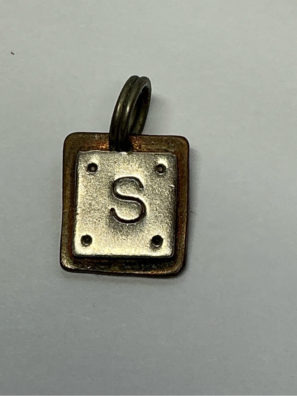 Far Fetched Initial S Letter Two-Tone Metal Charm Pendant